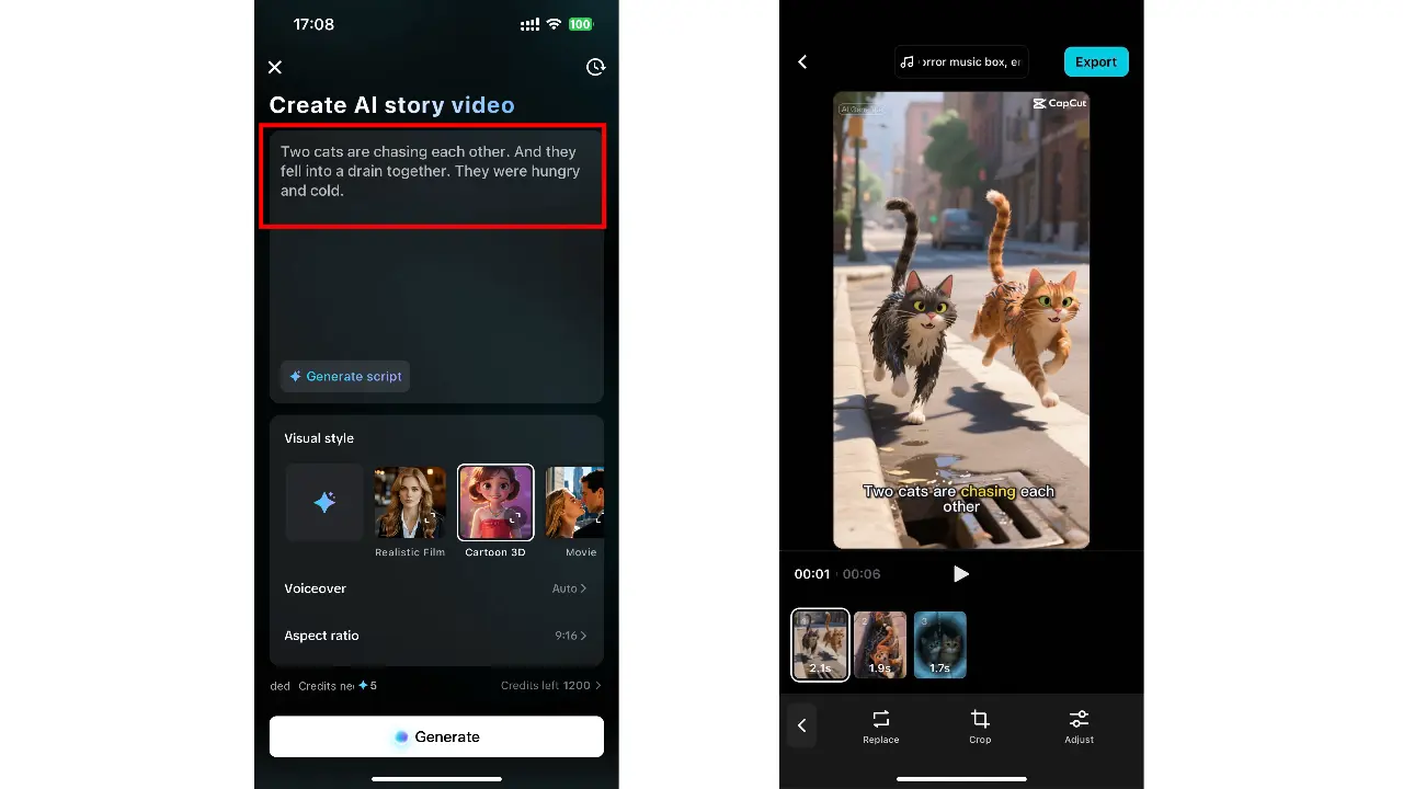 CapCut animation feature screenshot